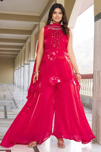 Fandy Print With Thread Work Kurta with Palazzos & With Dupatta