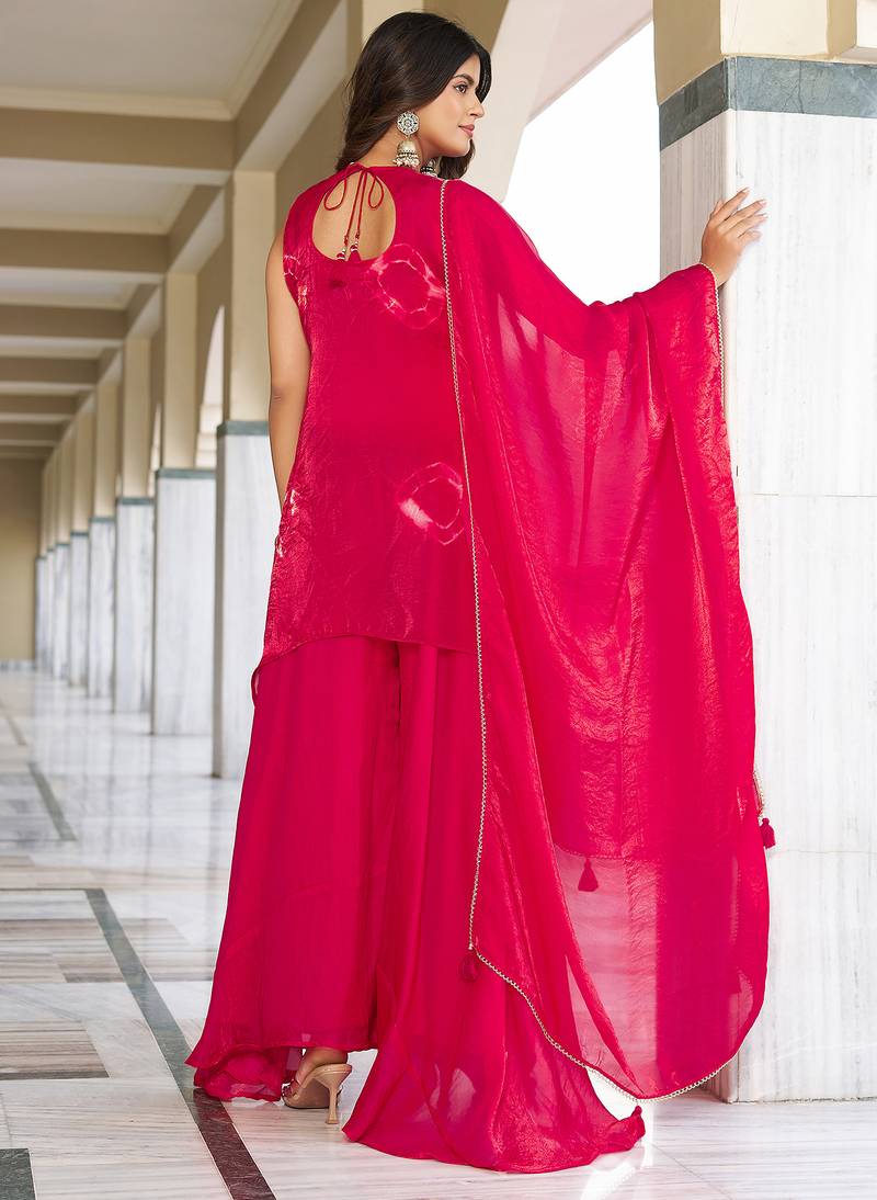 Fandy Print With Thread Work Kurta with Palazzos & With Dupatta