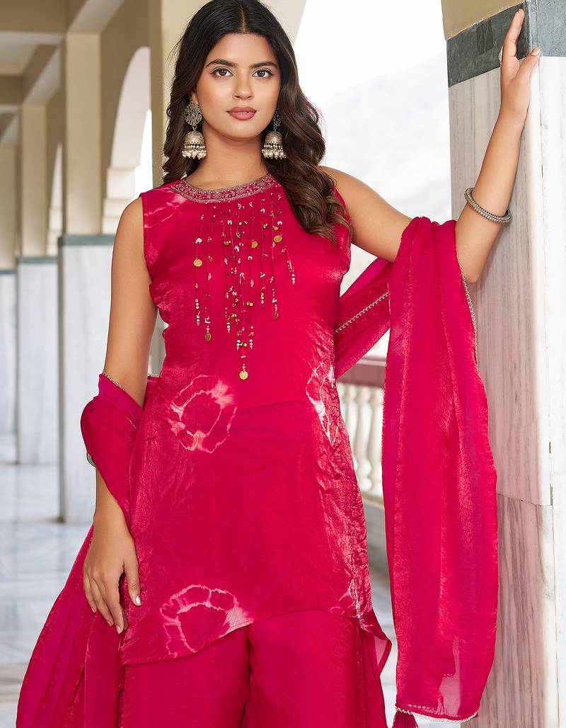 Fandy Print With Thread Work Kurta with Palazzos & With Dupatta