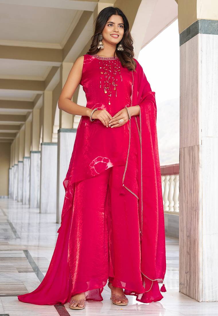 Fandy Print With Thread Work Kurta with Palazzos & With Dupatta