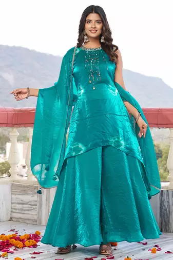 Fandy Print With Thread Work Kurta with Palazzos & With Dupatta