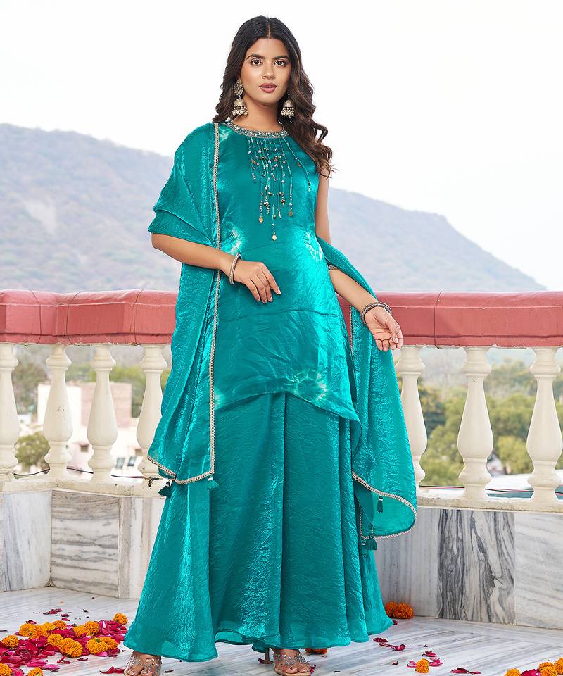 Fandy Print With Thread Work Kurta with Palazzos & With Dupatta