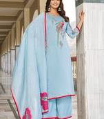 Women  Embroidered  Thread Work Chanderi Cotton Kurta with Trousers &  Dupatta