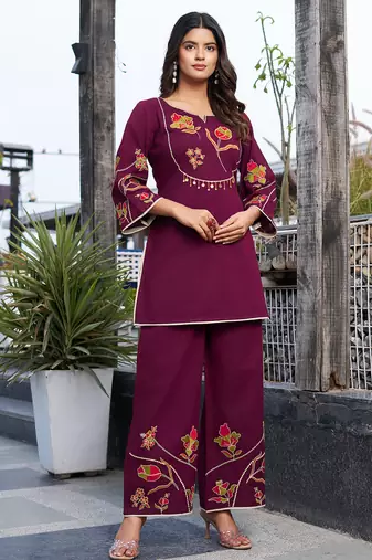Women Embroidered Pure Cotton Top  with Trousers