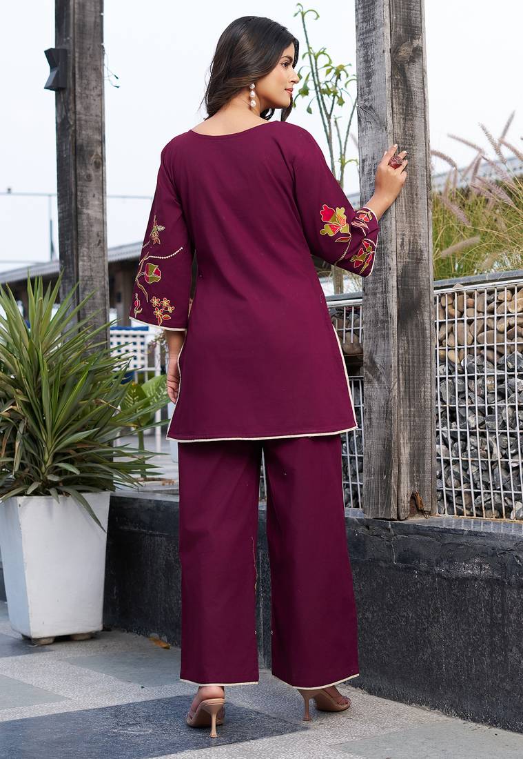 Women Embroidered Pure Cotton Top  with Trousers