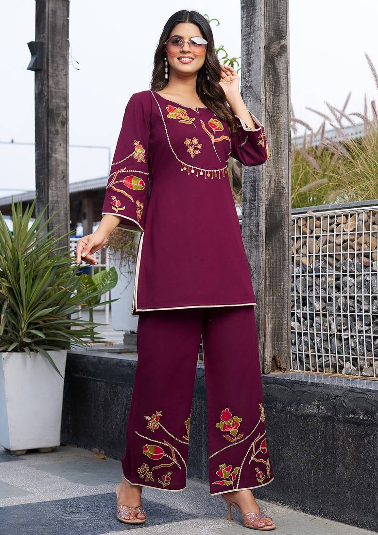 Women Embroidered Pure Cotton Top  with Trousers
