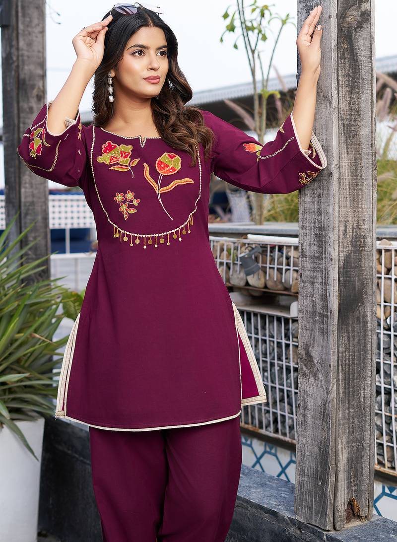 Women Embroidered Pure Cotton Top  with Trousers