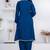 Blue lace button solid rayon stitched a-line pant suit set