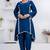 Blue lace button solid rayon stitched a-line pant suit set