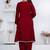 Maroon lace button solid rayon stitched a-line pant suit set