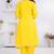 Yellow lace button solid rayon stitched a-line pant suit set