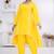 Yellow lace button solid rayon stitched a-line pant suit set