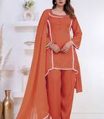 Peach lace button solid rayon stitched a-line pant suit set