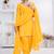 Mustard lace button solid rayon stitched a-line pant suit set