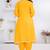Mustard lace button solid rayon stitched a-line pant suit set