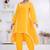 Mustard lace button solid rayon stitched a-line pant suit set
