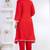 Red lace button solid rayon stitched a-line pant suit set