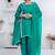 Green lace button solid rayon stitched a-line pant suit set