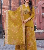 Women Ethnic Cotton Dhabu With Aplic Work & Khatli Work  Kurta with Trousers & Dupatta
