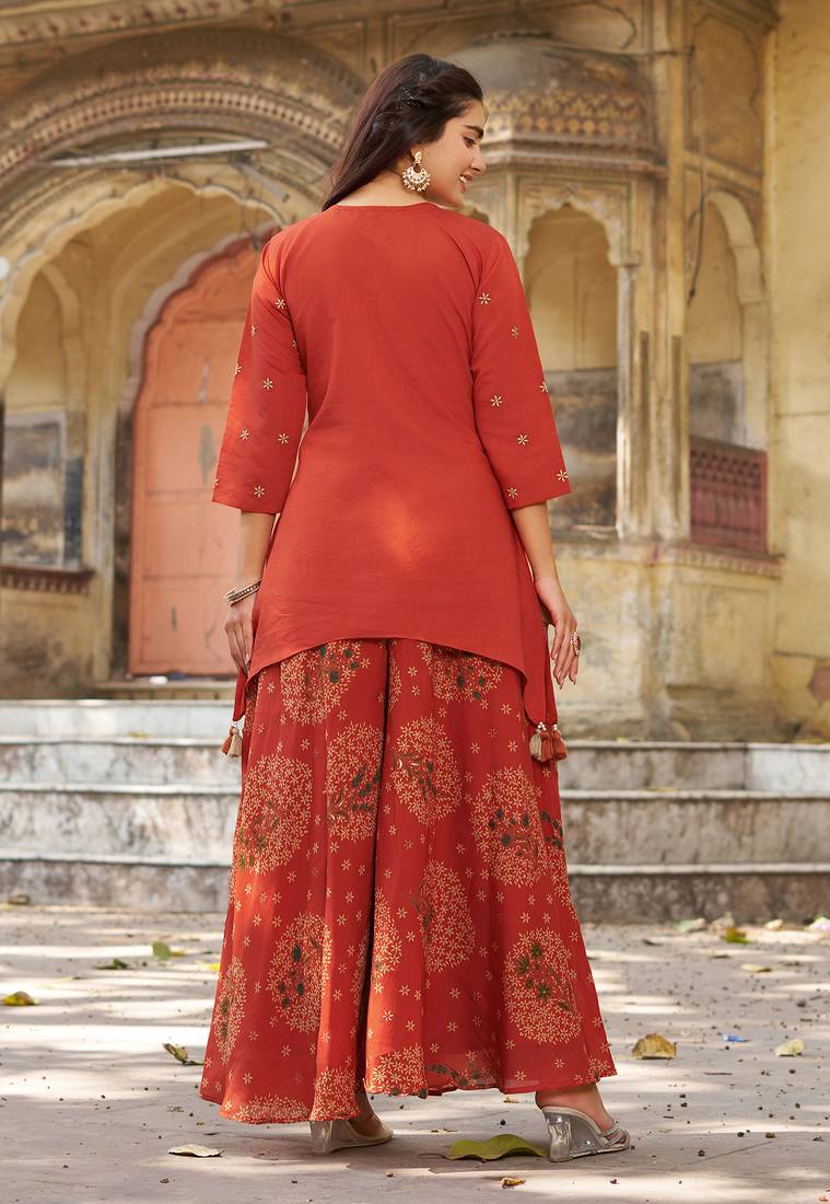 Women Ethnic Cotton Dhabu With Aplic Work & Khatli Work  Kurta with Trousers & Dupatta