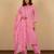 Women's pink & white floral print pure cotton straight fit kurta set with bottom and dupatta (3-piece set)