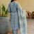 Women's grey & turquoise floral print pure cotton straight fit kurta set with bottom and dupatta (3-piece set)
