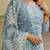 Women's grey & turquoise floral print pure cotton straight fit kurta set with bottom and dupatta (3-piece set)
