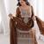 Chocolate brown crunchy silk embroidered kurta palazzo set