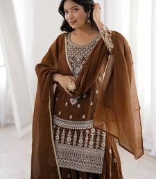 Chocolate brown designer kurta sharara with dupatta