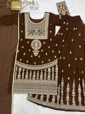 Chocolate brown designer kurta sharara with dupatta 5