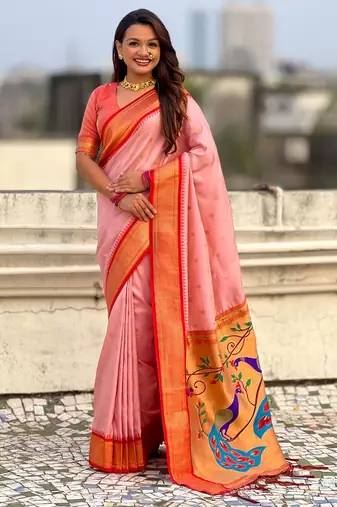 multicolor zari woven paithani art silk traditional wear saree with unstitched blouse