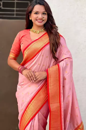 multicolor zari woven paithani art silk traditional wear saree with unstitched blouse