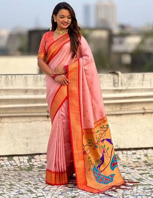 multicolor zari woven paithani art silk traditional wear saree with unstitched blouse 3