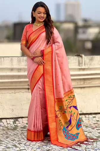 multicolor zari woven paithani art silk traditional wear saree with unstitched blouse