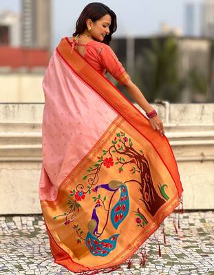 multicolor zari woven paithani art silk traditional wear saree with unstitched blouse 5