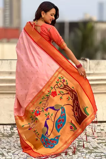 multicolor zari woven paithani art silk traditional wear saree with unstitched blouse