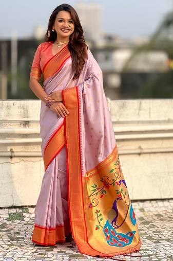 multicolor zari woven paithani art silk traditional wear saree with unstitched blouse