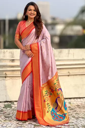 multicolor zari woven paithani art silk traditional wear saree with unstitched blouse