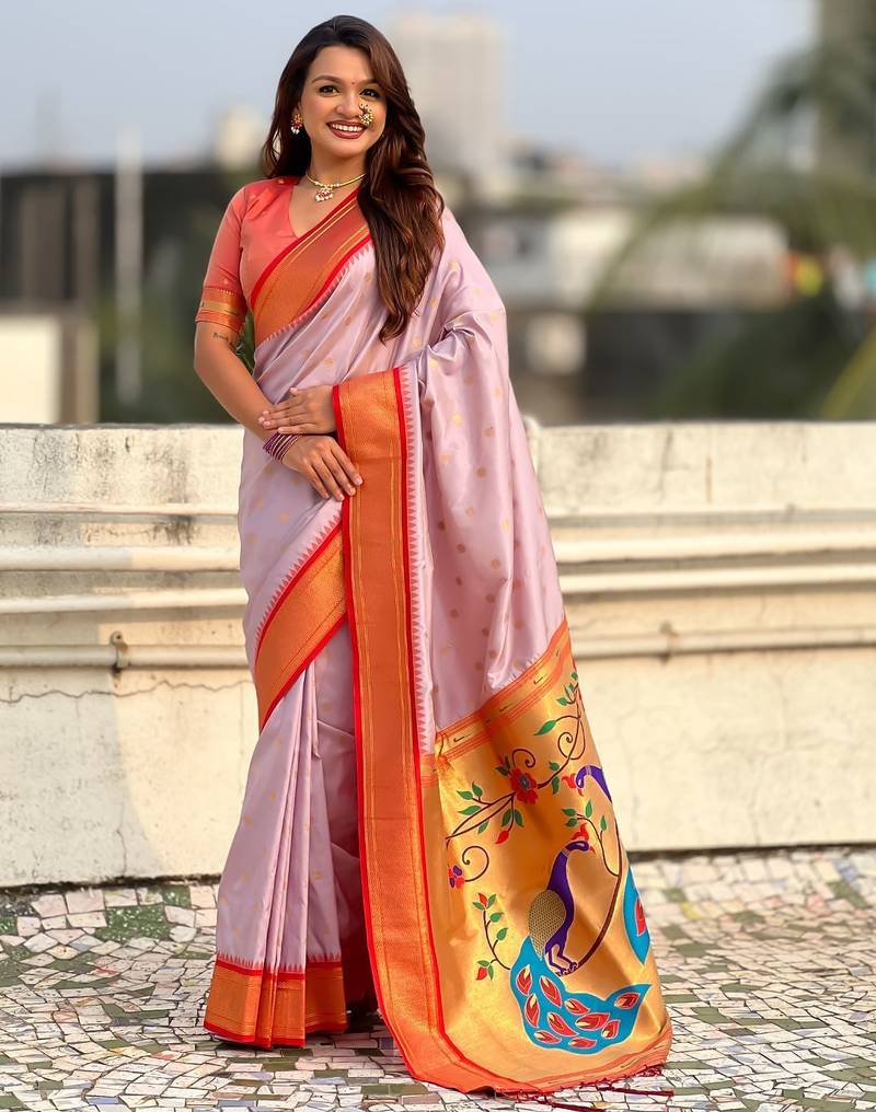 multicolor zari woven paithani art silk traditional wear saree with unstitched blouse