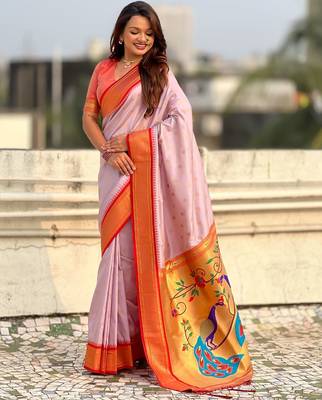 multicolor zari woven paithani art silk traditional wear saree with unstitched blouse 3