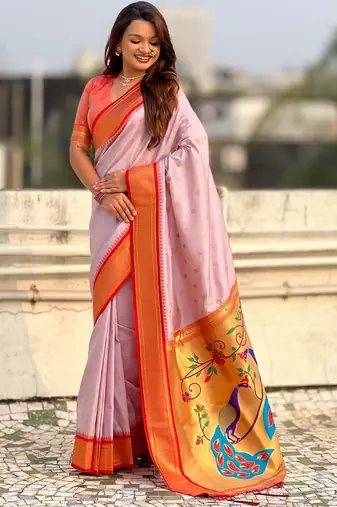 multicolor zari woven paithani art silk traditional wear saree with unstitched blouse