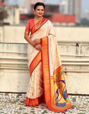 multicolor zari woven paithani art silk traditional wear saree with unstitched blouse 1