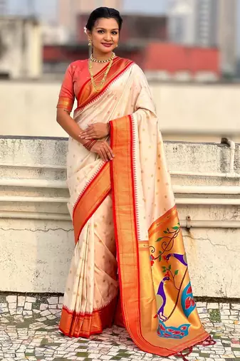 multicolor zari woven paithani art silk traditional wear saree with unstitched blouse