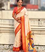 multicolor zari woven paithani art silk traditional wear saree with unstitched blouse