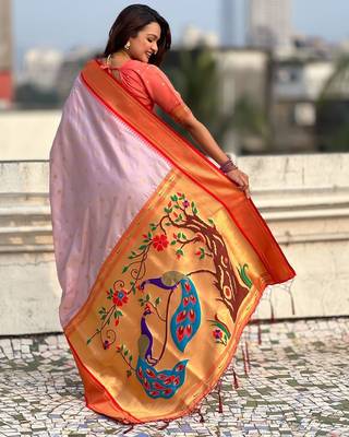 multicolor zari woven paithani art silk traditional wear saree with unstitched blouse 5