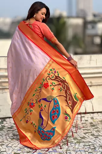 multicolor zari woven paithani art silk traditional wear saree with unstitched blouse