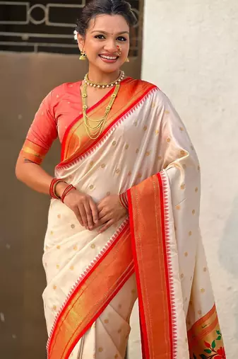 multicolor zari woven paithani art silk traditional wear saree with unstitched blouse
