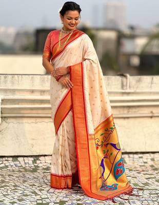multicolor zari woven paithani art silk traditional wear saree with unstitched blouse 3