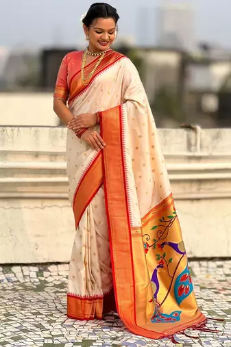 multicolor zari woven paithani art silk traditional wear saree with unstitched blouse