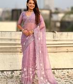 floral embroidered pure chanda kora art silk festive wear saree with unstitched blouse